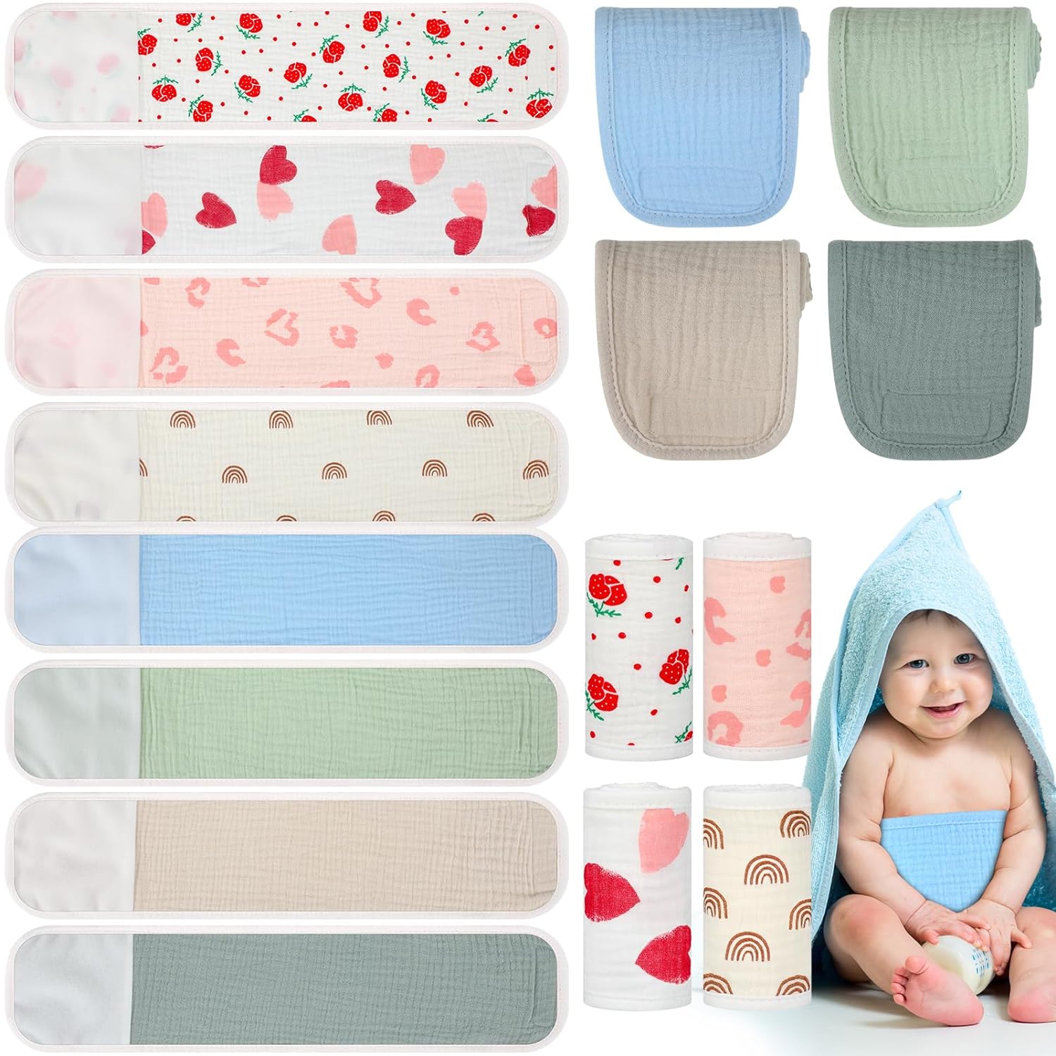 251031130756615_1 Vabean 8 Pcs Baby Infant Umbilical Cord Comfort Cotton Belly Band with 4 Colors and 4 Prints, Adjustable Muslin Baby Umbilical Belt for Protection Abdomen Baby Infant Newborn Gifts 0 To12 Months - Image 1